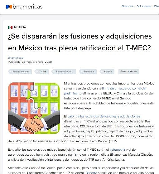 Se dispararn las fusiones y adquisiciones en Mxico tras plena ratificacin al T-MEC?